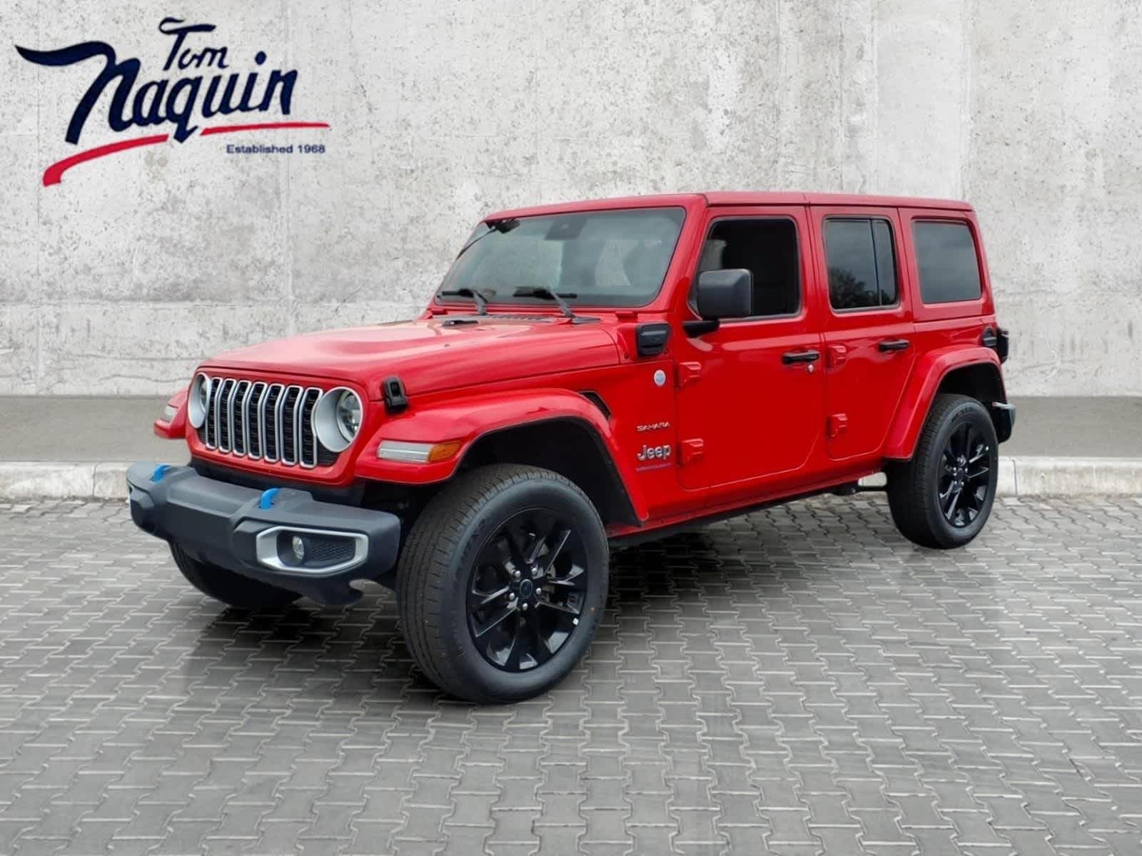 2024 Jeep Wrangler 4xe Sahara in Firecracker Red Clearcoat — front three-quarter view