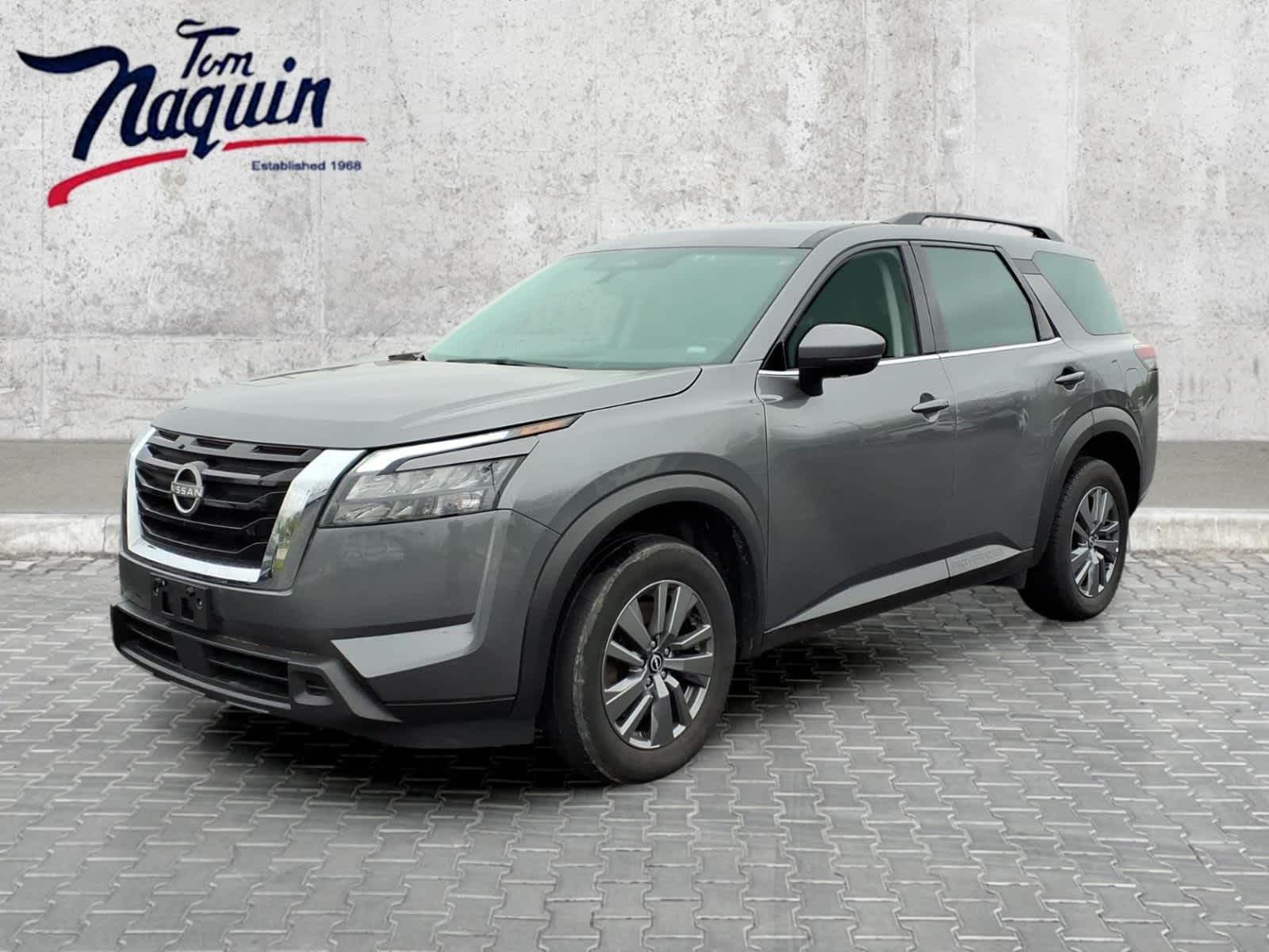 2025 Nissan Pathfinder SV in Gun Metallic — front three-quarter view